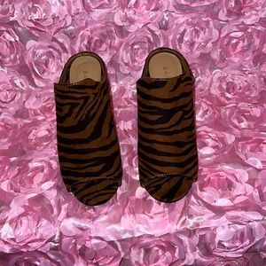 4 inch animal print open toe mules